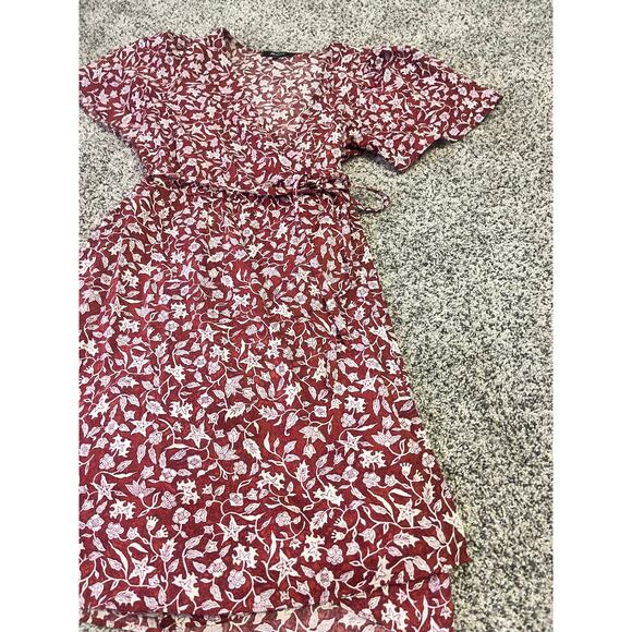 Madewell Wrap Dress Sz S Red Floral‎ Cotton Short Sleeve V-Neck Casual Cottage - Picture 3 of 15